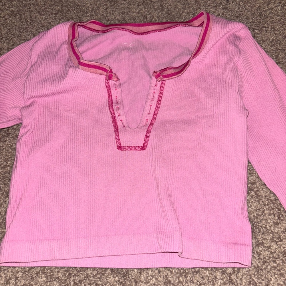 Pink Long Sleeve Top with V-Neck